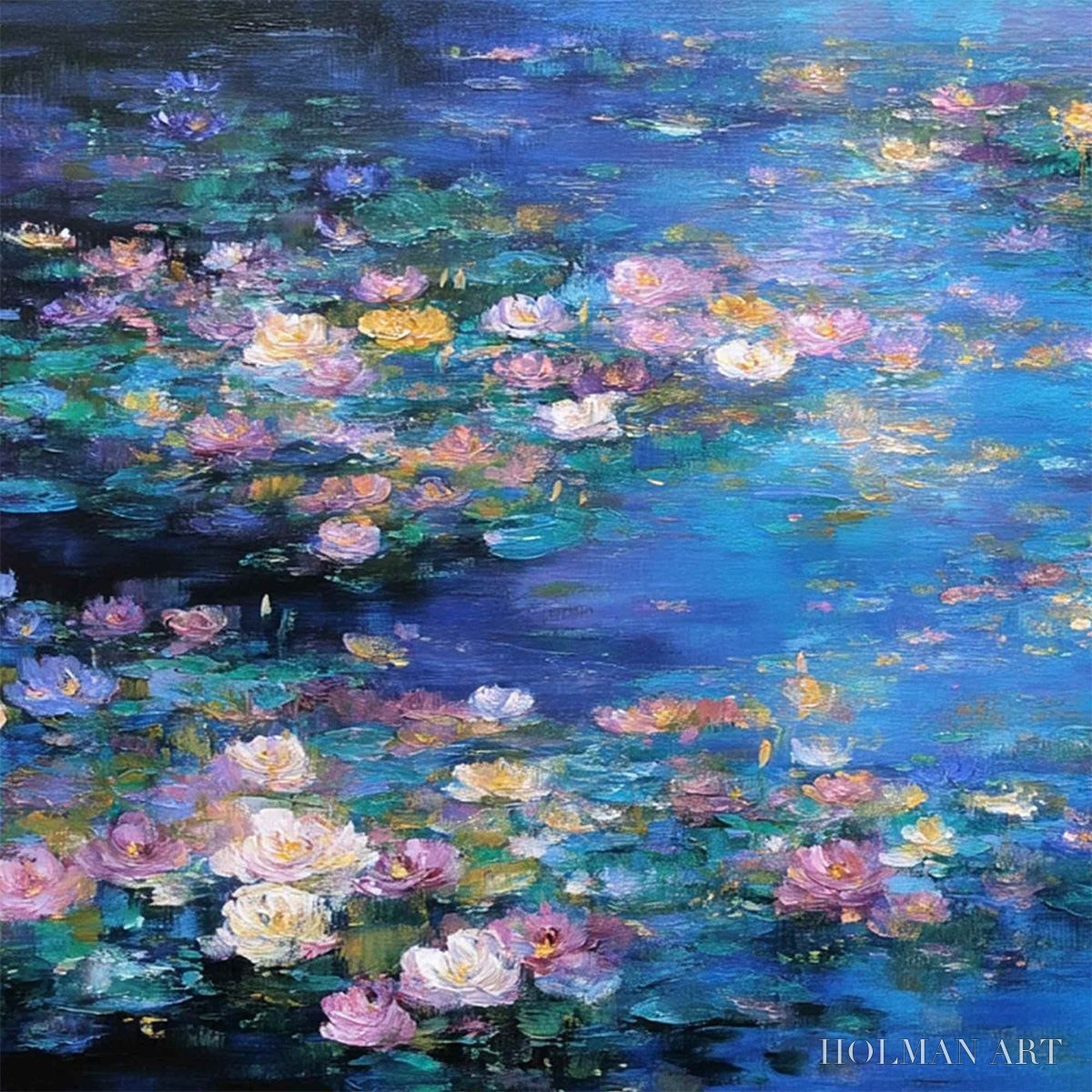 HOLMAN ART Serene Reflections – Impressionistic Textured Water Lily Pond Oil Painting - image 3
