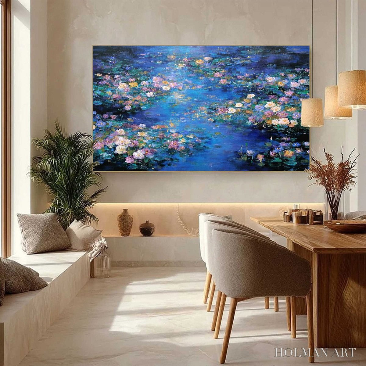 HOLMAN ART Serene Reflections – Impressionistic Textured Water Lily Pond Oil Painting - image 4