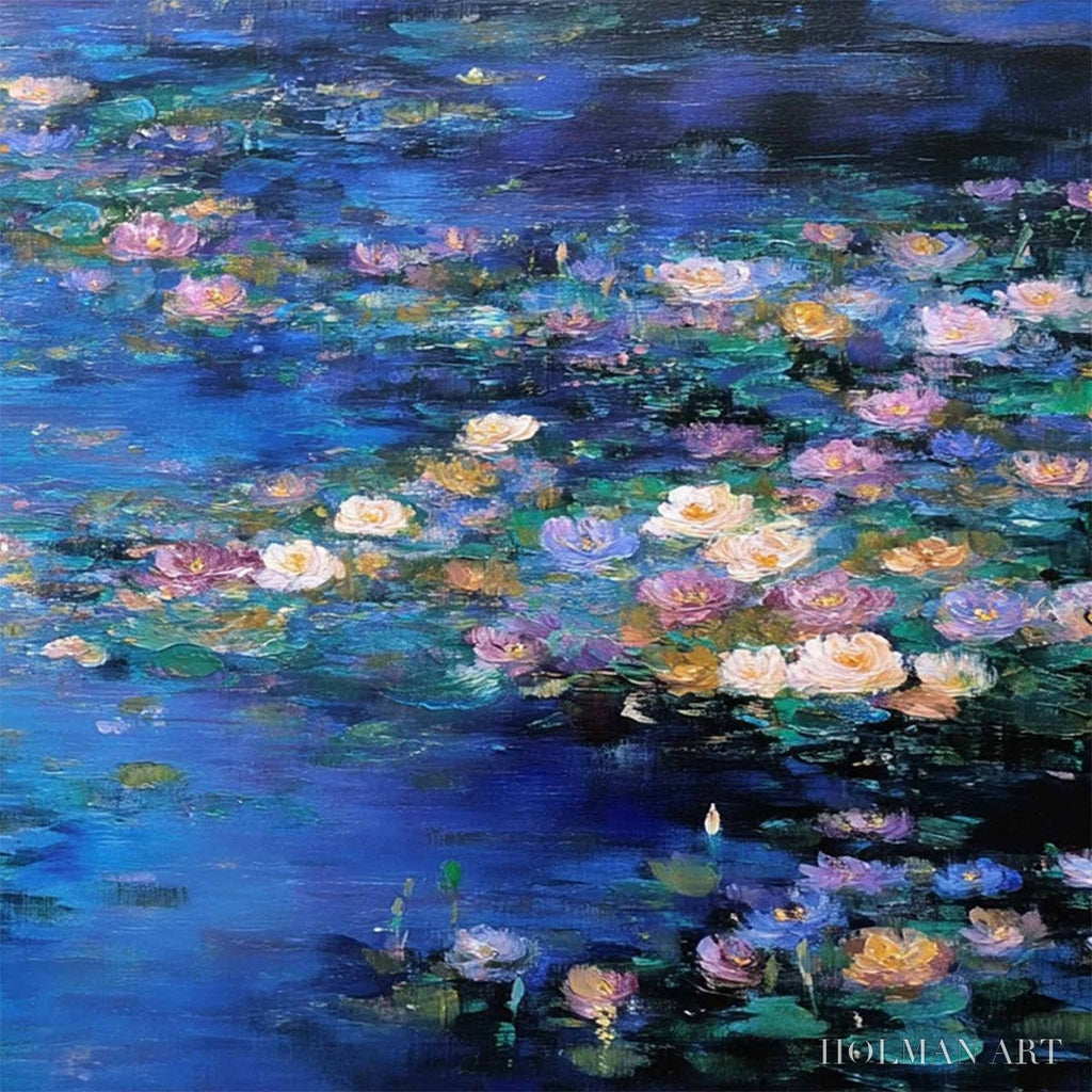 HOLMAN ART Serene Reflections – Impressionistic Textured Water Lily Pond Oil Painting - image 5