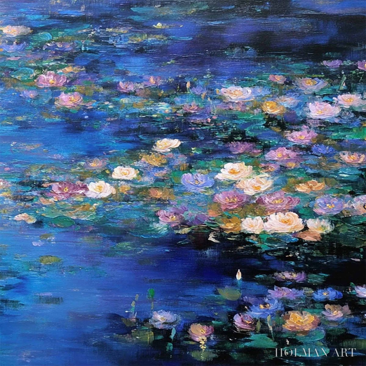 HOLMAN ART Serene Reflections – Impressionistic Textured Water Lily Pond Oil Painting - image 5