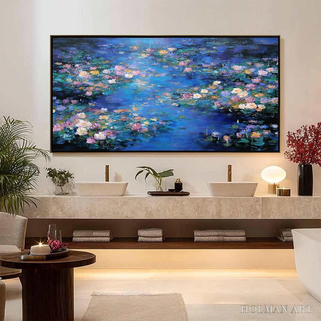 HOLMAN ART Serene Reflections – Impressionistic Textured Water Lily Pond Oil Painting - image 6