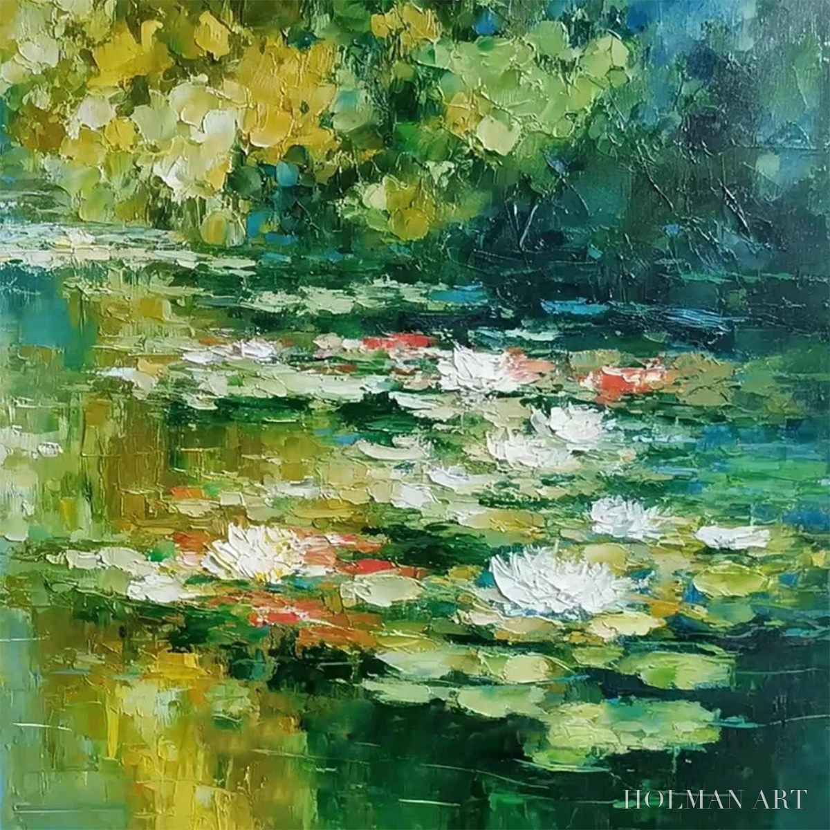HOLMAN ART Lily Pond Reverie – Textured Impressionist Water Lilies Oil Painting - image 5