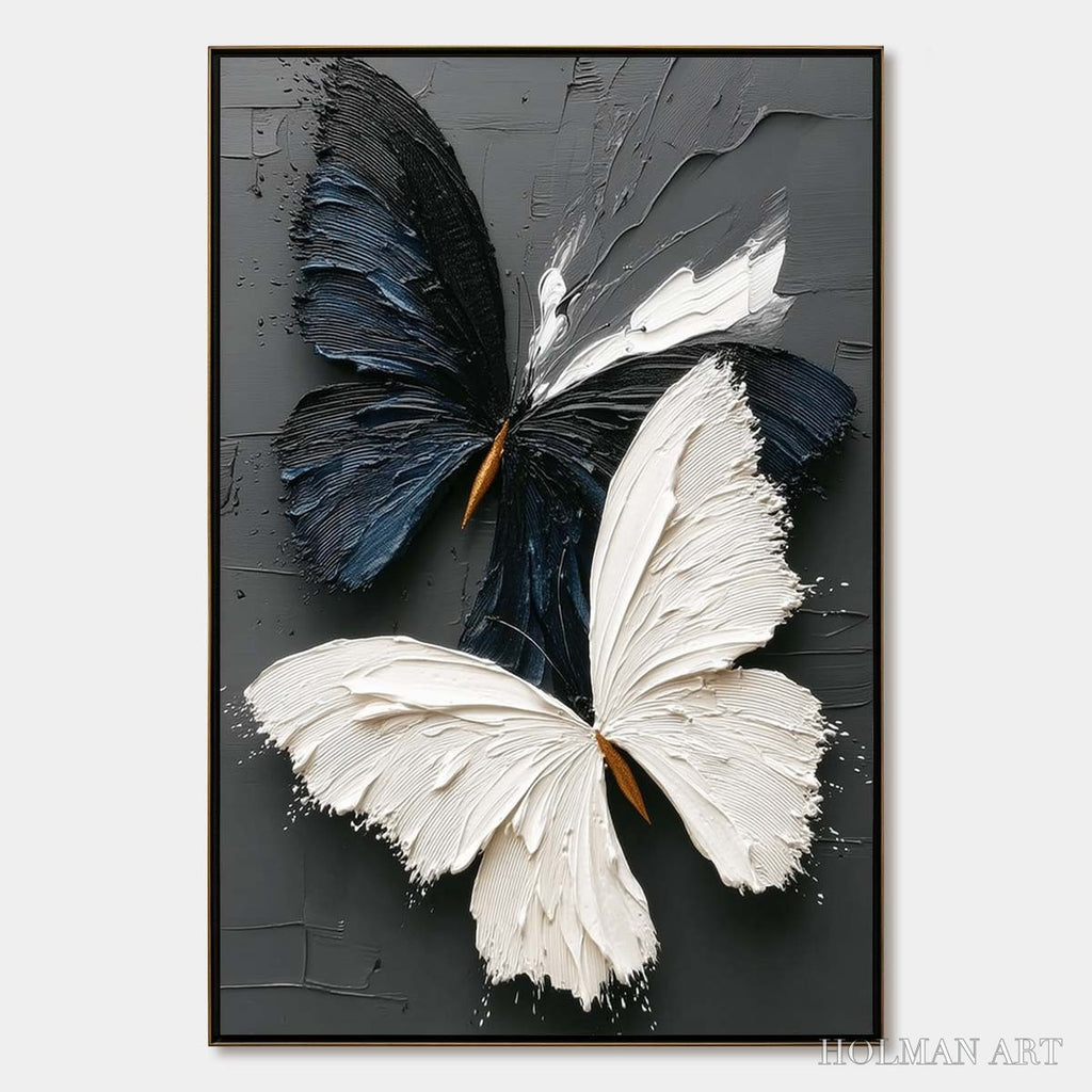 HOLMAN ART Duality – Textured Impasto Black and White Butterfly Painting - image 1