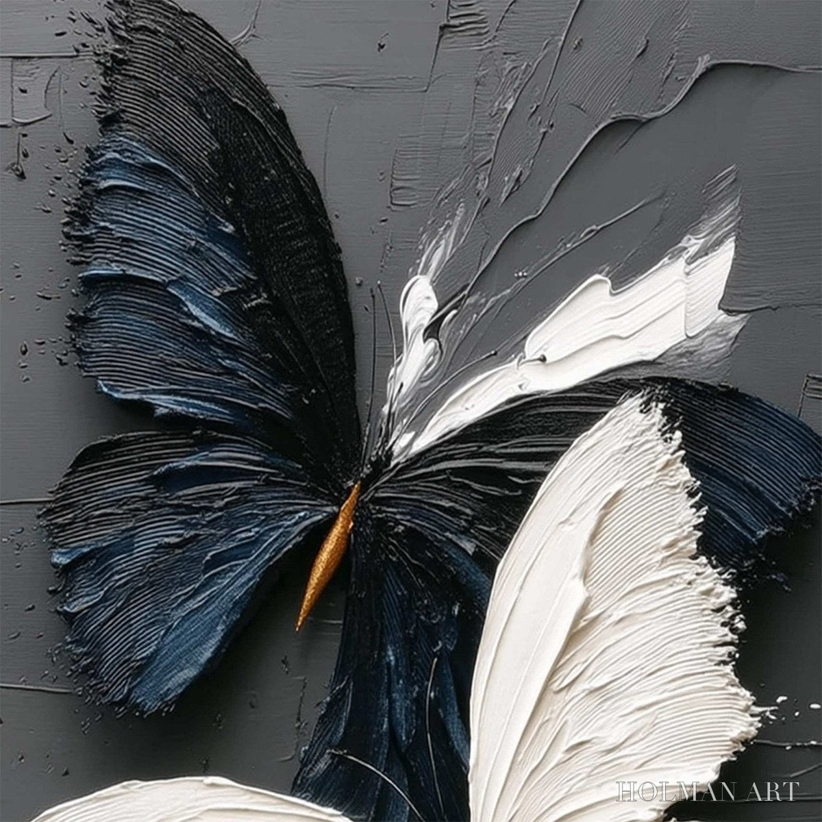 HOLMAN ART Duality – Textured Impasto Black and White Butterfly Painting - image 3