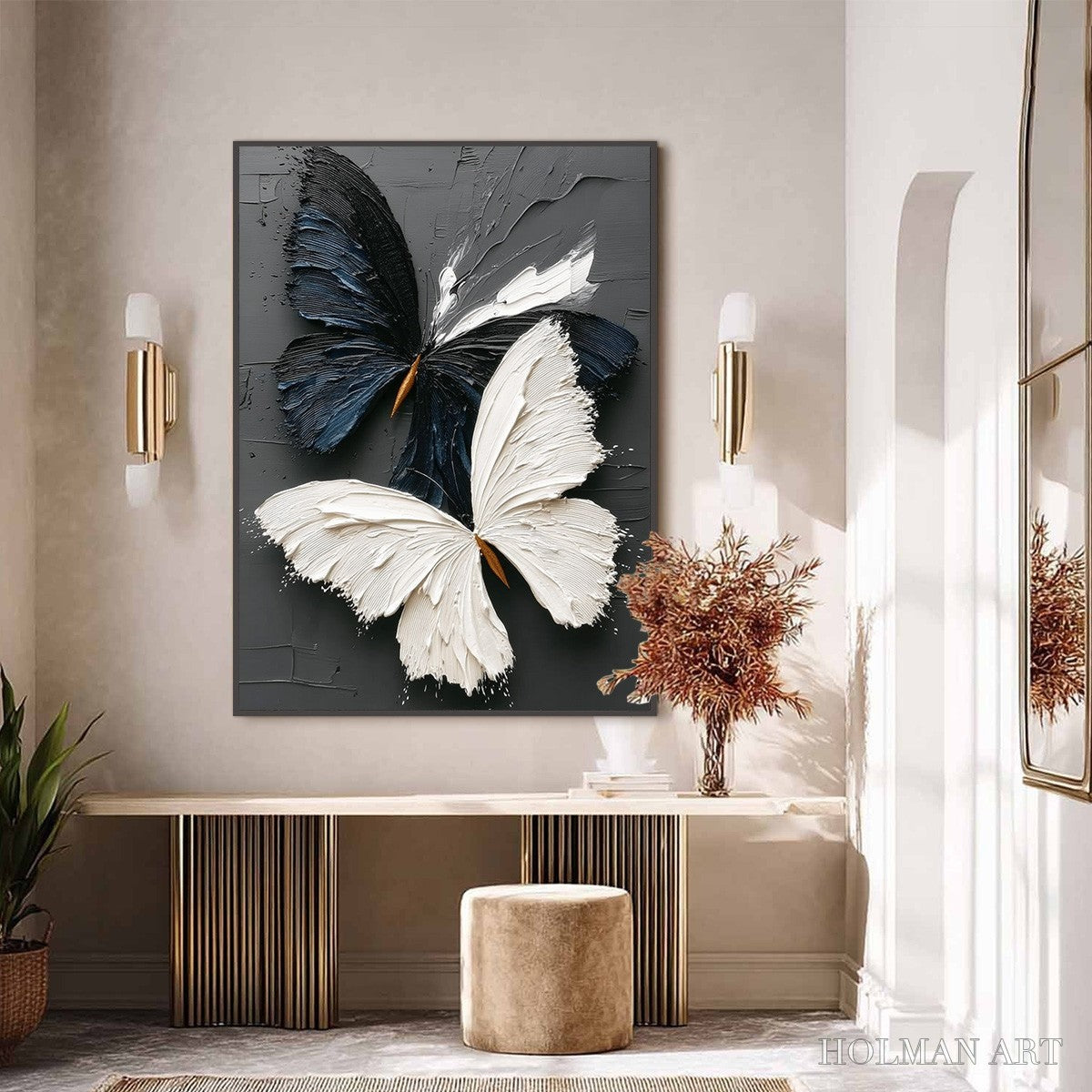 HOLMAN ART Duality – Textured Impasto Black and White Butterfly Painting - image 4