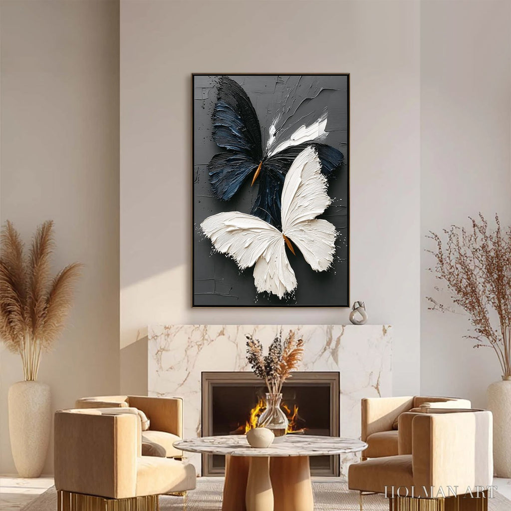 HOLMAN ART Duality – Textured Impasto Black and White Butterfly Painting - image 6