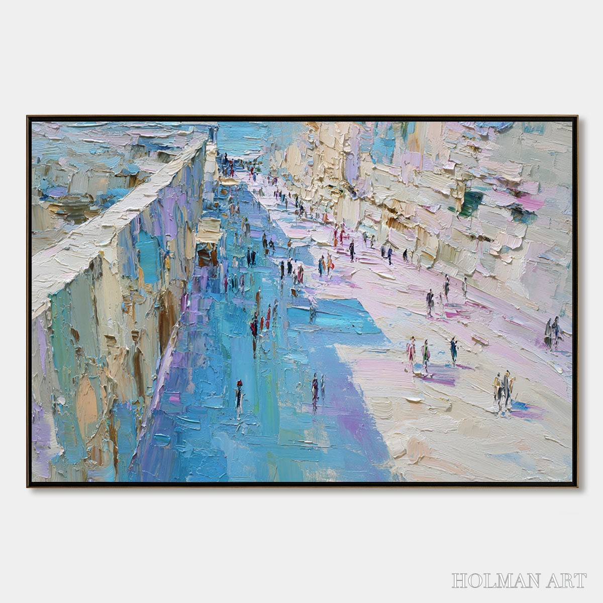 HOLMAN ART Coastal Promenade – Textured Palette Knife Cityscape Painting of a Seaside Stroll - image 1