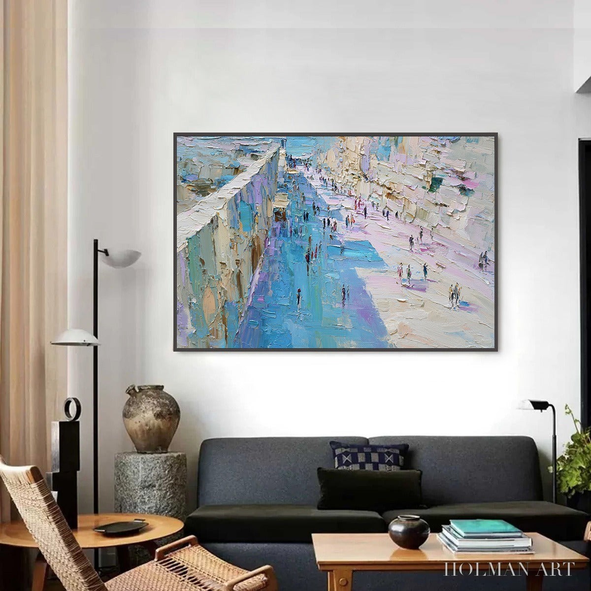 HOLMAN ART Coastal Promenade – Textured Palette Knife Cityscape Painting of a Seaside Stroll - image 2