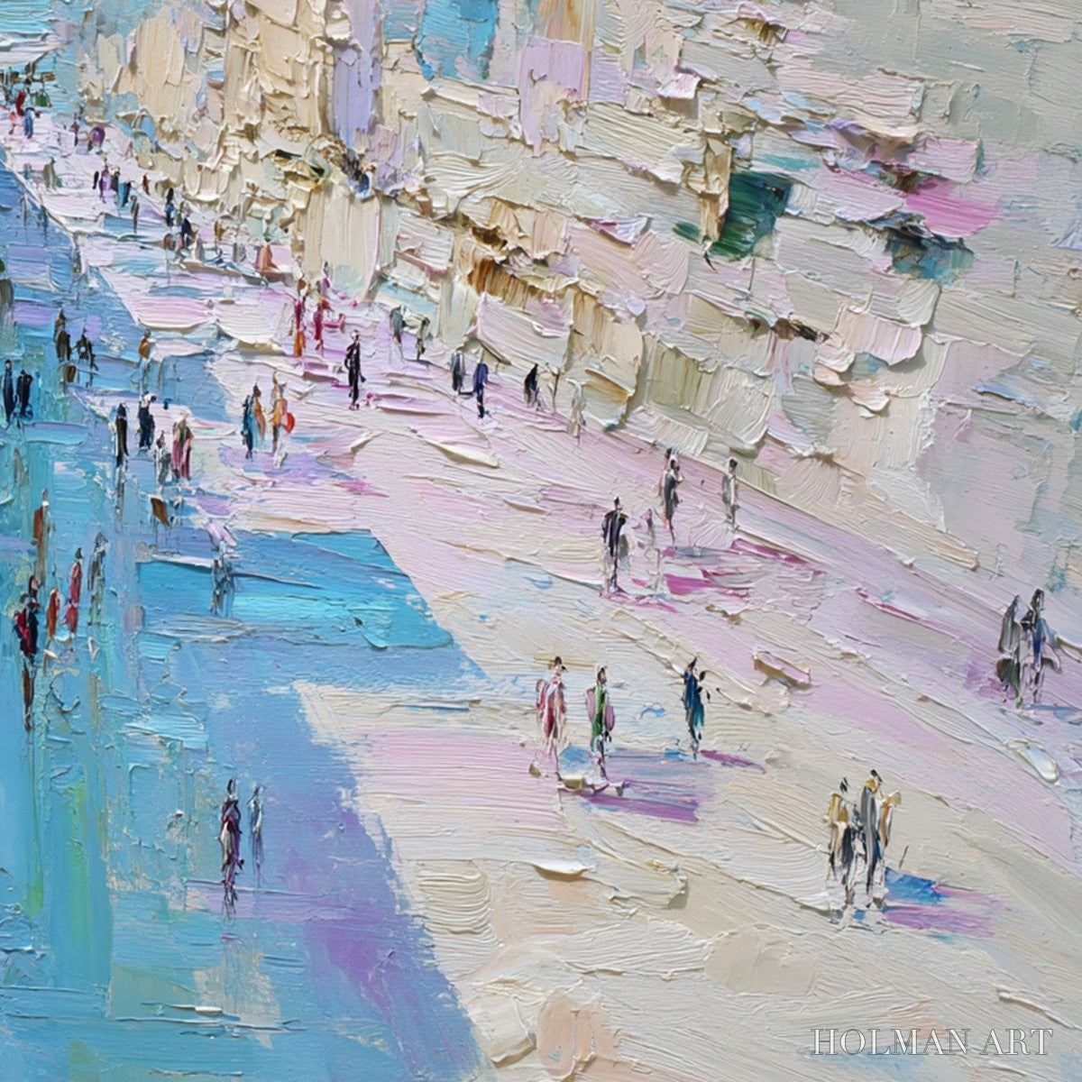 HOLMAN ART Coastal Promenade – Textured Palette Knife Cityscape Painting of a Seaside Stroll - image 3
