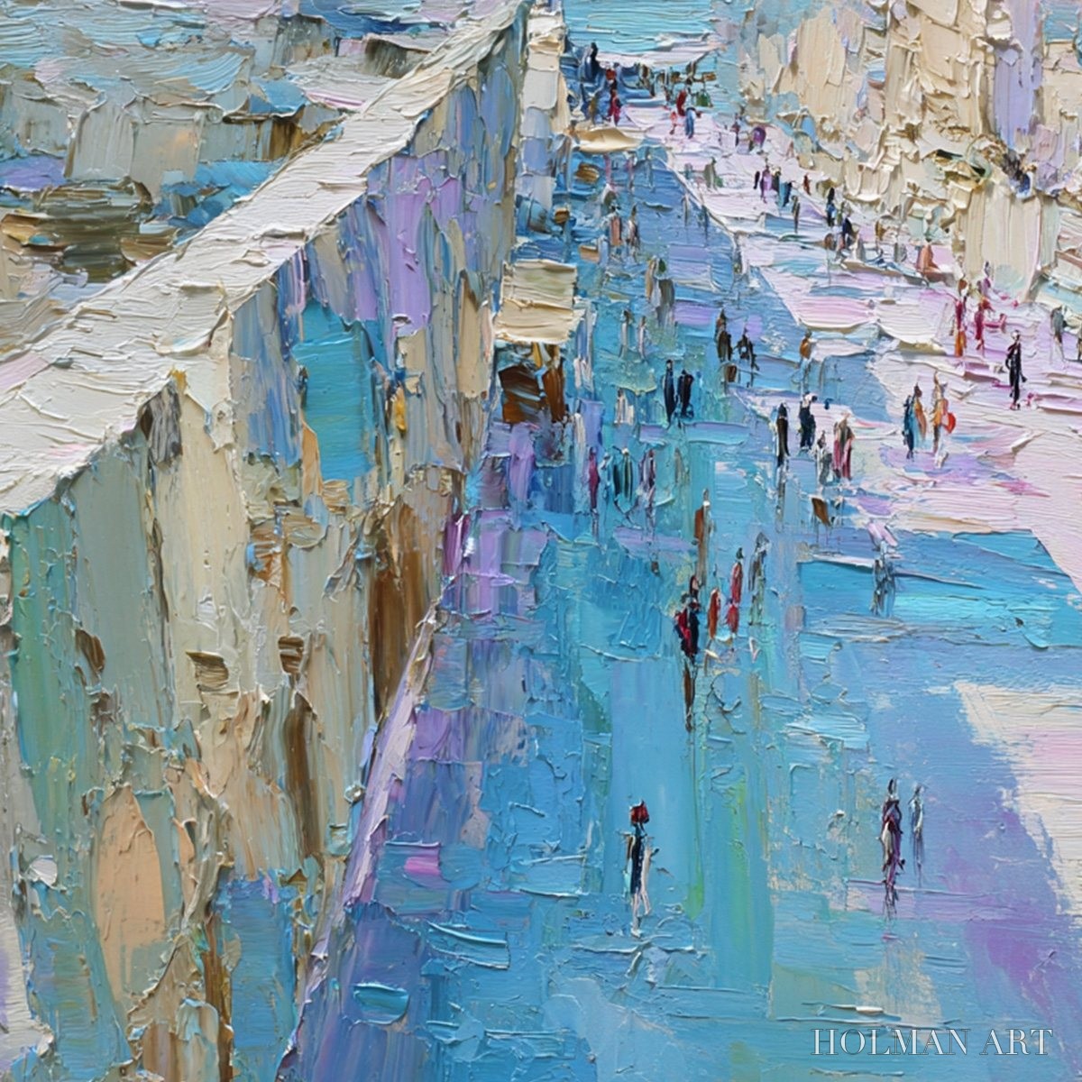 HOLMAN ART Coastal Promenade – Textured Palette Knife Cityscape Painting of a Seaside Stroll - image 5