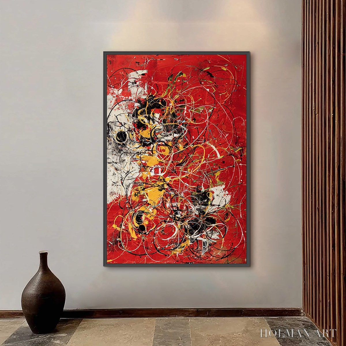 HOLMAN ART Crimson Chaos – Large Vertical Red and Black Abstract Action Painting - image 4