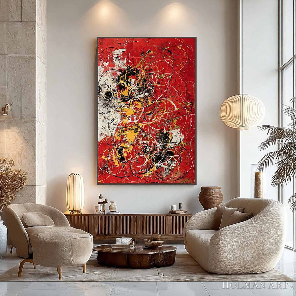 HOLMAN ART Crimson Chaos – Large Vertical Red and Black Abstract Action Painting - image 6
