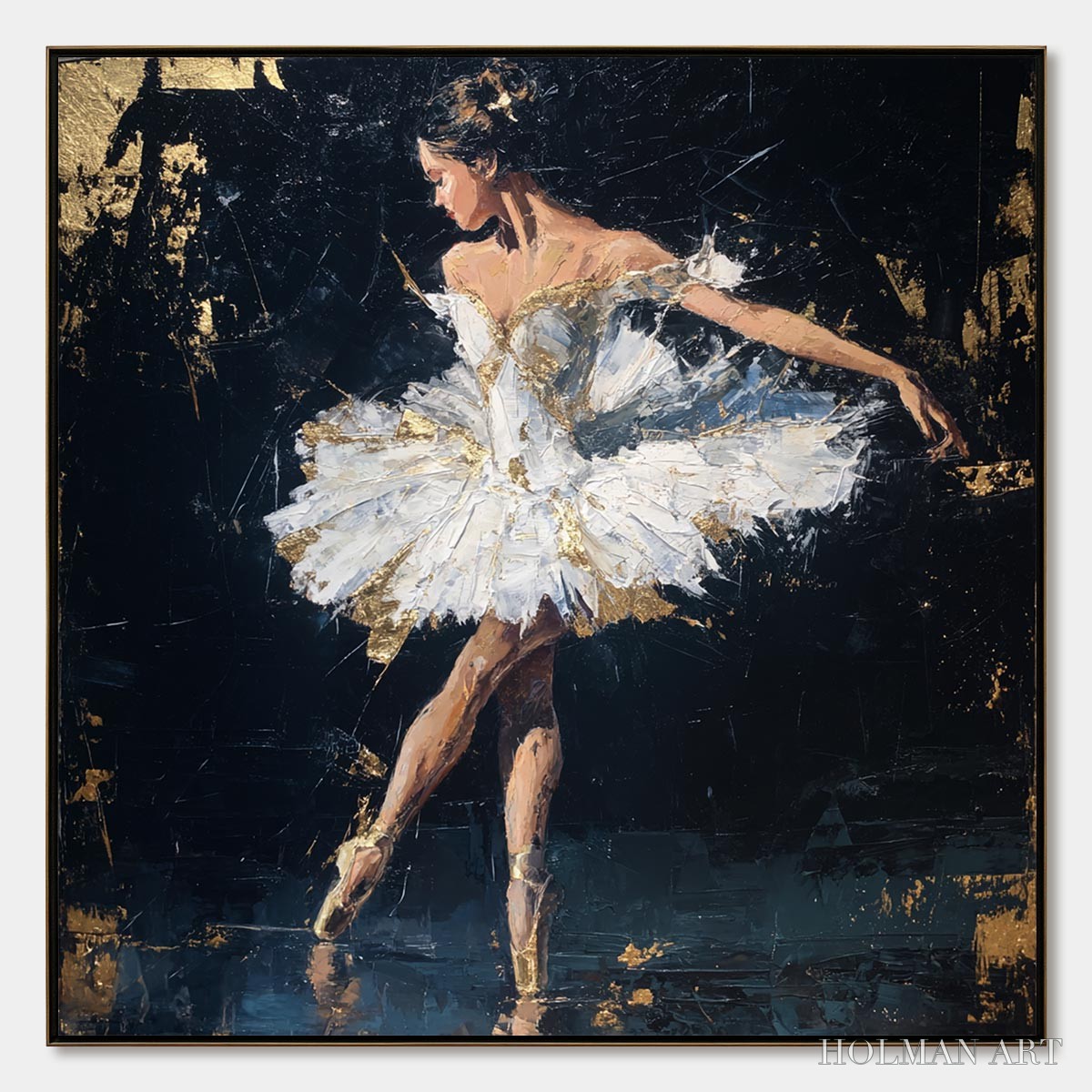 HOLMAN ART Golden Reverie – Textured Gold Leaf Ballerina Portrait Painting - image 1