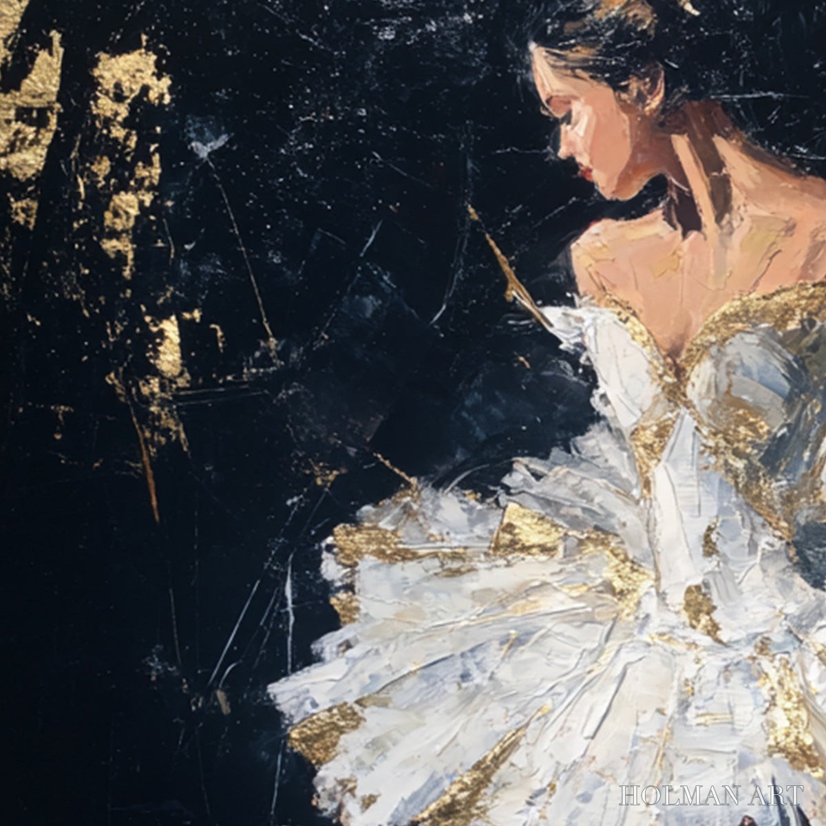 HOLMAN ART Golden Reverie – Textured Gold Leaf Ballerina Portrait Painting - image 3