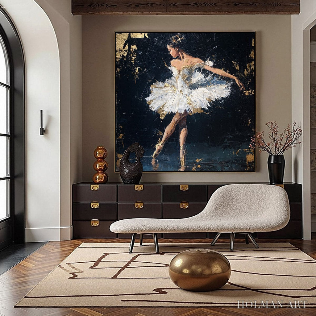 HOLMAN ART Golden Reverie – Textured Gold Leaf Ballerina Portrait Painting - image 4