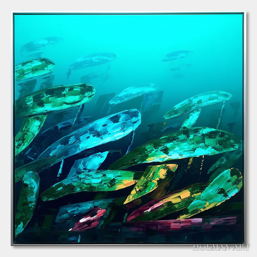 HOLMAN ART Aquatic Dream – Textured Abstract Teal and Green Oil Painting - image 1