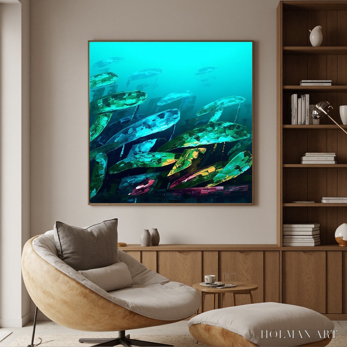 HOLMAN ART Aquatic Dream – Textured Abstract Teal and Green Oil Painting - image 3