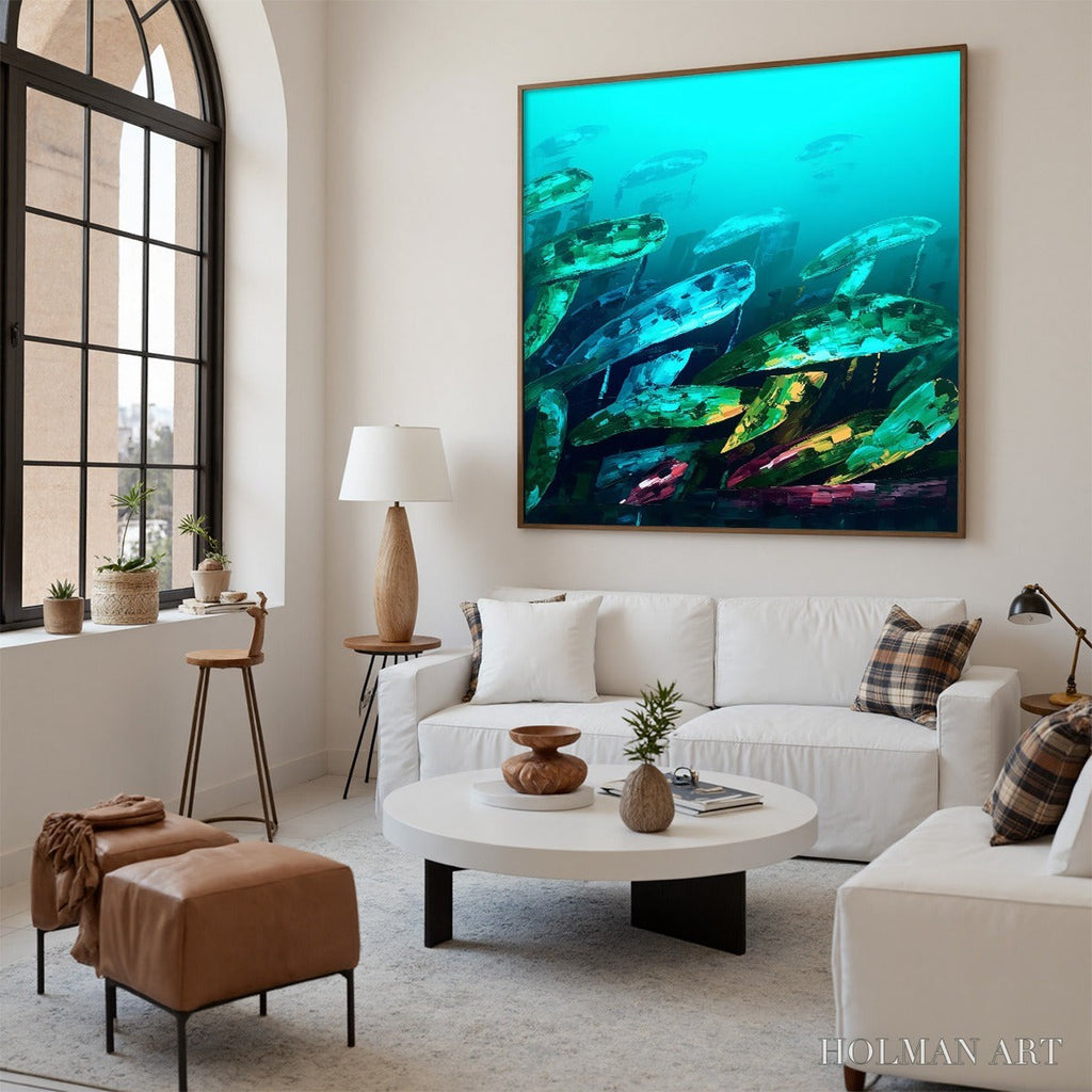 HOLMAN ART Aquatic Dream – Textured Abstract Teal and Green Oil Painting - image 6
