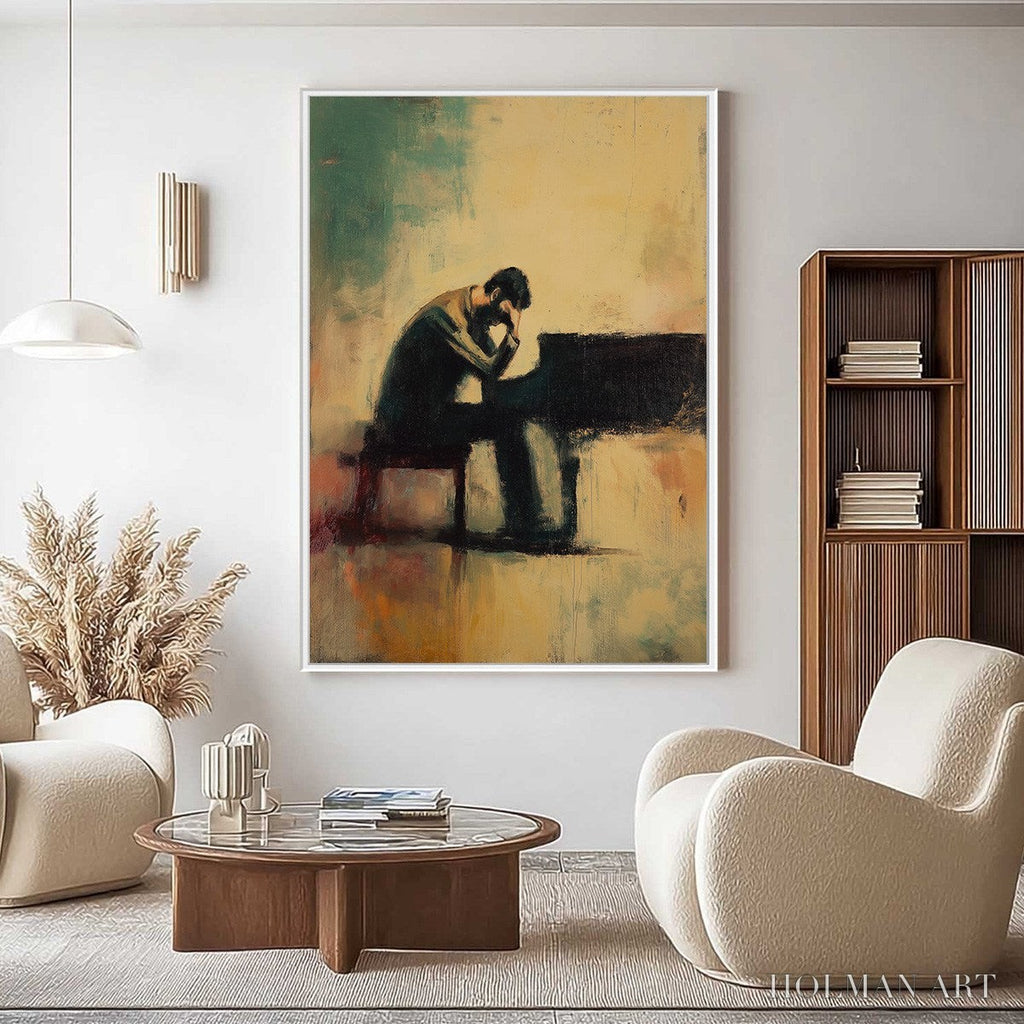 HOLMAN ART Solitude Sonata – Expressive Figurative Piano Oil Painting - image 4