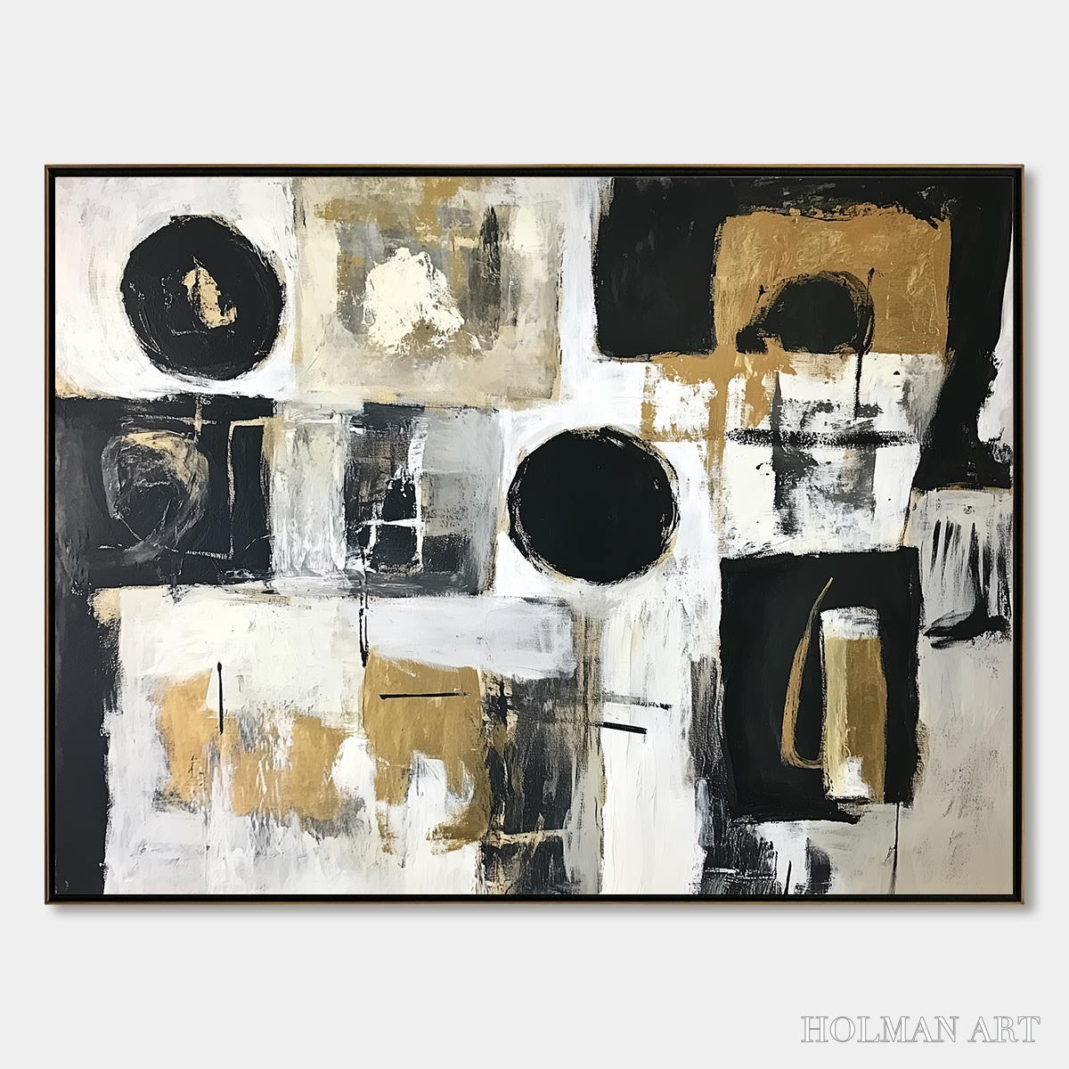 HOLMAN ART Alchemy Grid – Textured Abstract Painting in Black, White & Gold - image 1