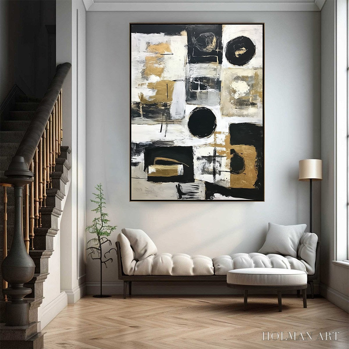 HOLMAN ART Alchemy Grid – Textured Abstract Painting in Black, White & Gold - image 4