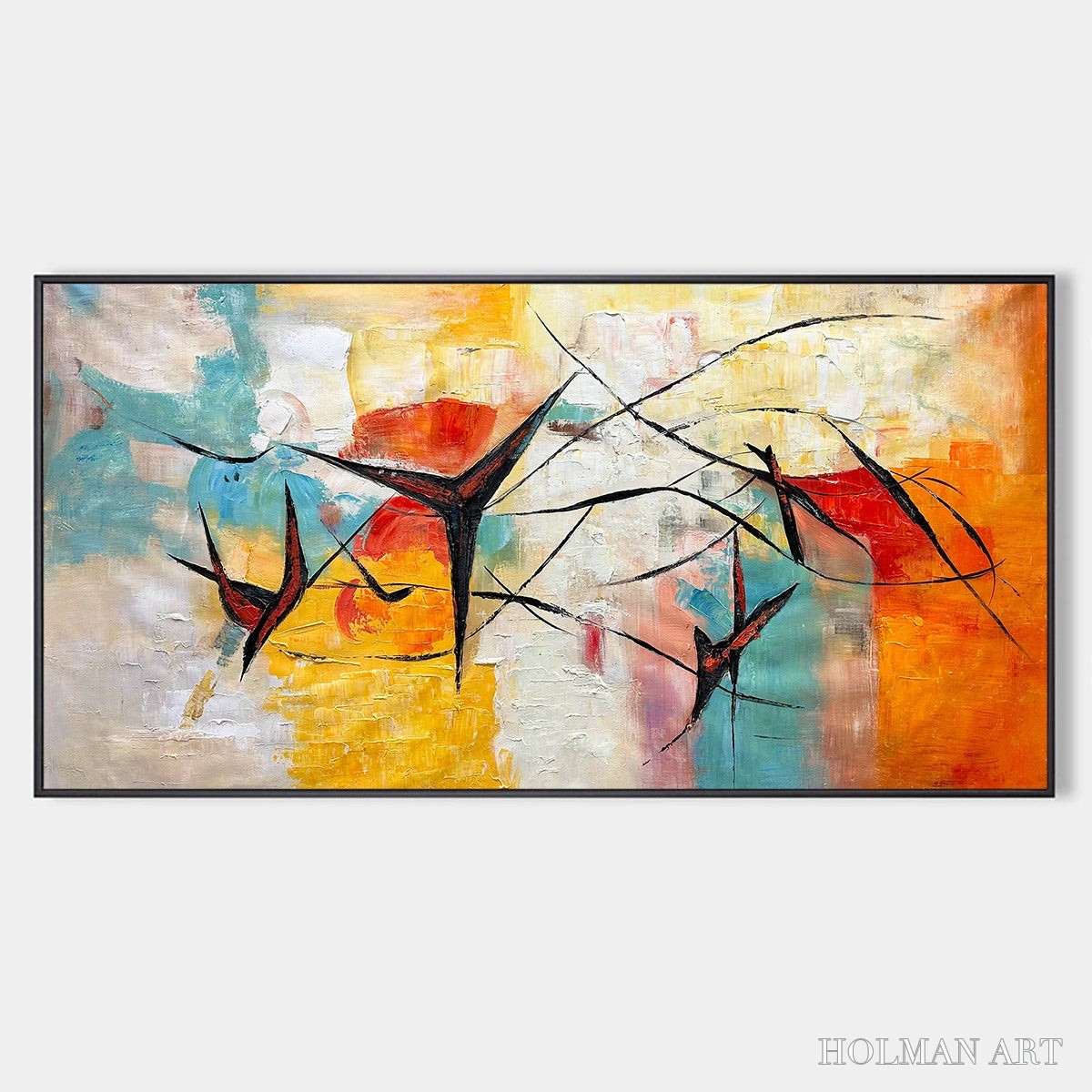 HOLMAN ART Aerial Dance – Abstract Colorful Oil Painting with Dynamic Lines - image 1