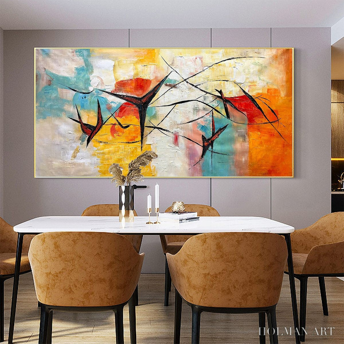 HOLMAN ART Aerial Dance – Abstract Colorful Oil Painting with Dynamic Lines - image 2