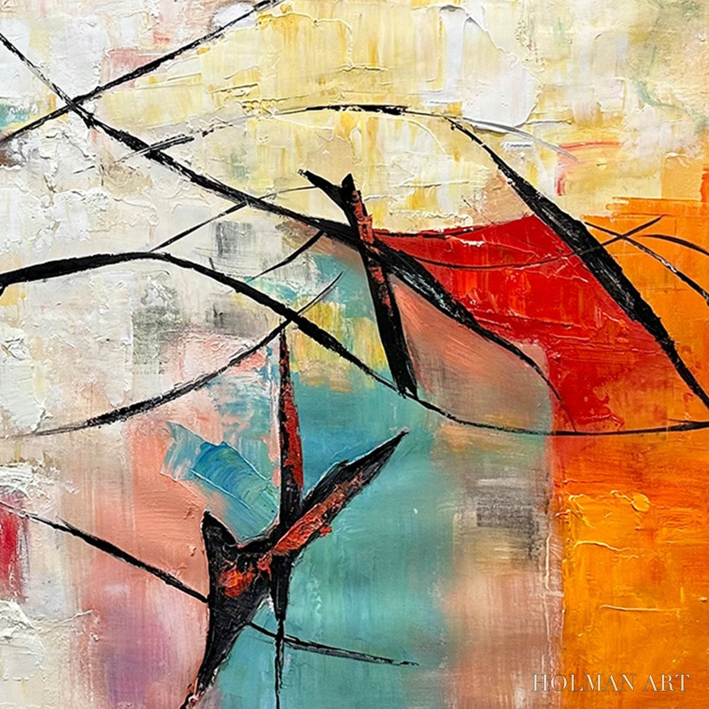 HOLMAN ART Aerial Dance – Abstract Colorful Oil Painting with Dynamic Lines - image 3