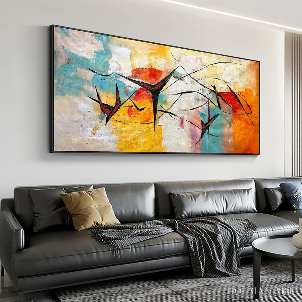 HOLMAN ART Aerial Dance – Abstract Colorful Oil Painting with Dynamic Lines - image 4