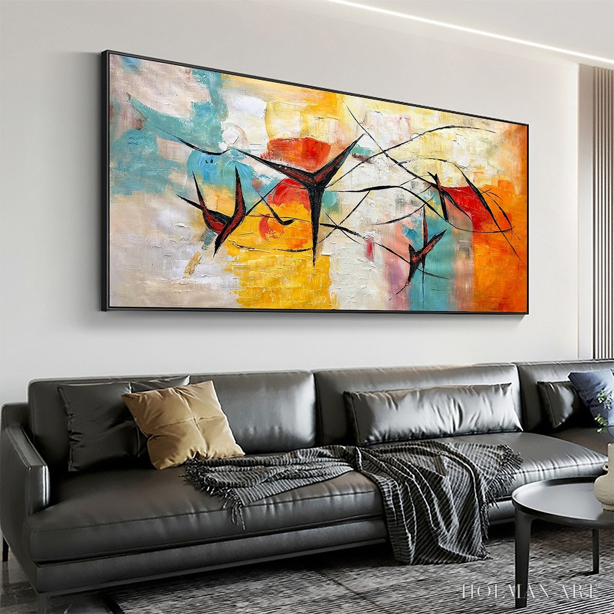 HOLMAN ART Aerial Dance – Abstract Colorful Oil Painting with Dynamic Lines - image 4