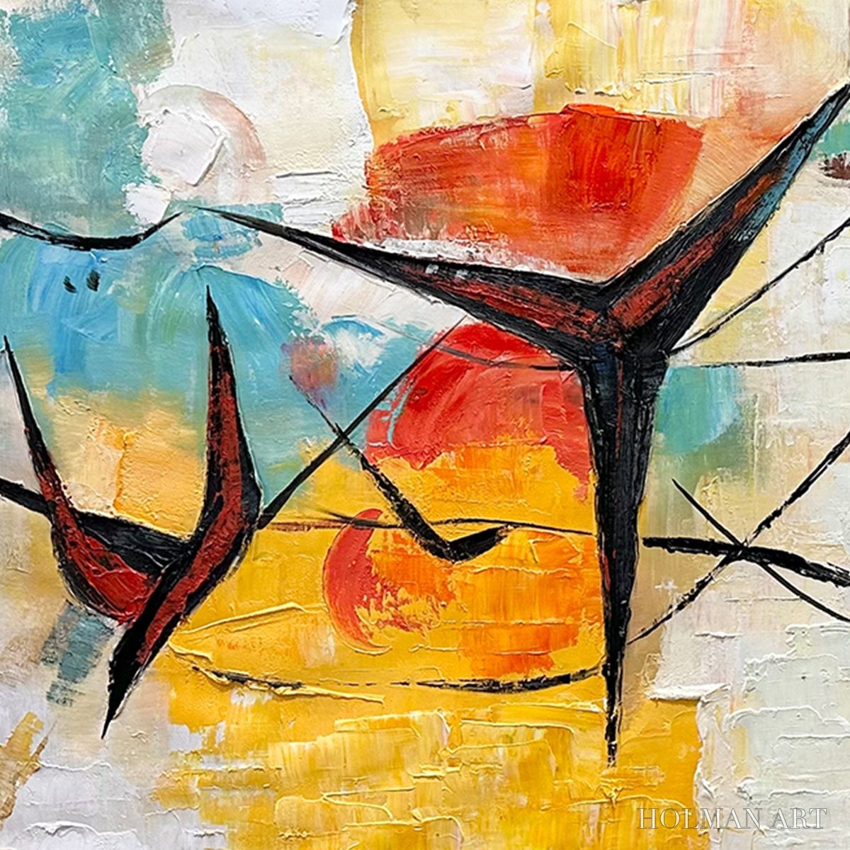 HOLMAN ART Aerial Dance – Abstract Colorful Oil Painting with Dynamic Lines - image 6