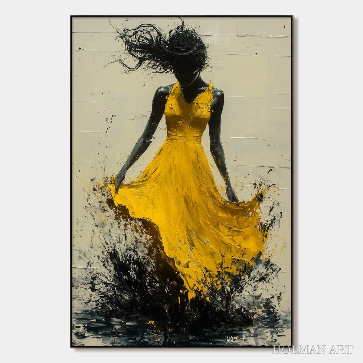HOLMAN ART Golden Whirl – Textured Impasto Figurative Oil Painting of Woman in Yellow Dress - image 1