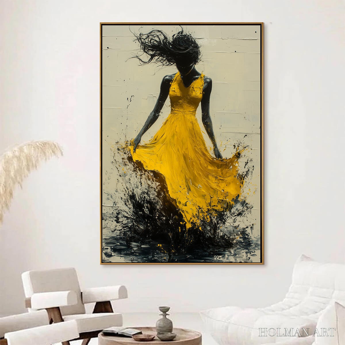 HOLMAN ART Golden Whirl – Textured Impasto Figurative Oil Painting of Woman in Yellow Dress - image 4