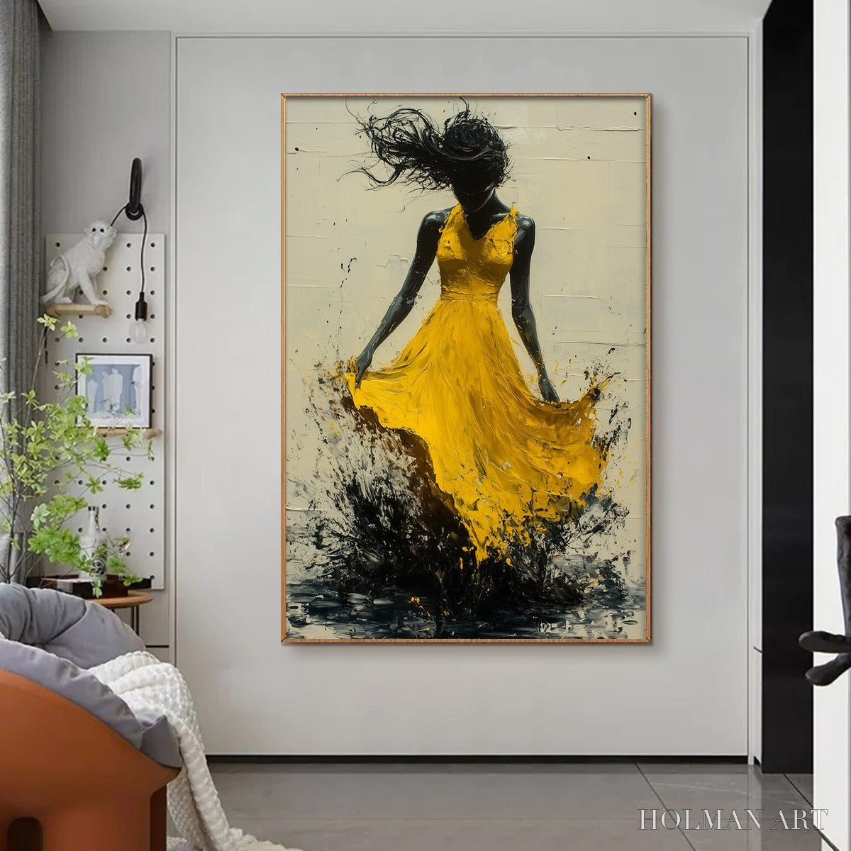 HOLMAN ART Golden Whirl – Textured Impasto Figurative Oil Painting of Woman in Yellow Dress - image 5