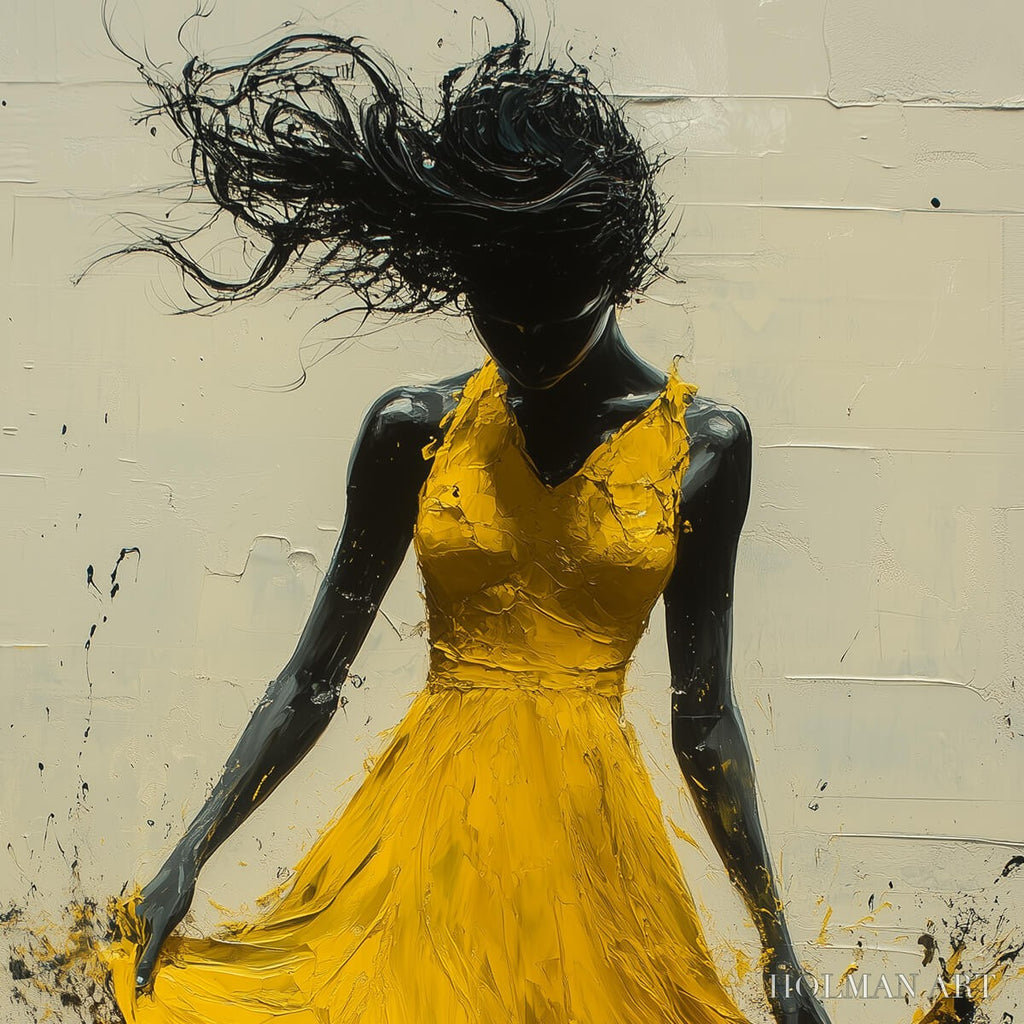 HOLMAN ART Golden Whirl – Textured Impasto Figurative Oil Painting of Woman in Yellow Dress - image 6