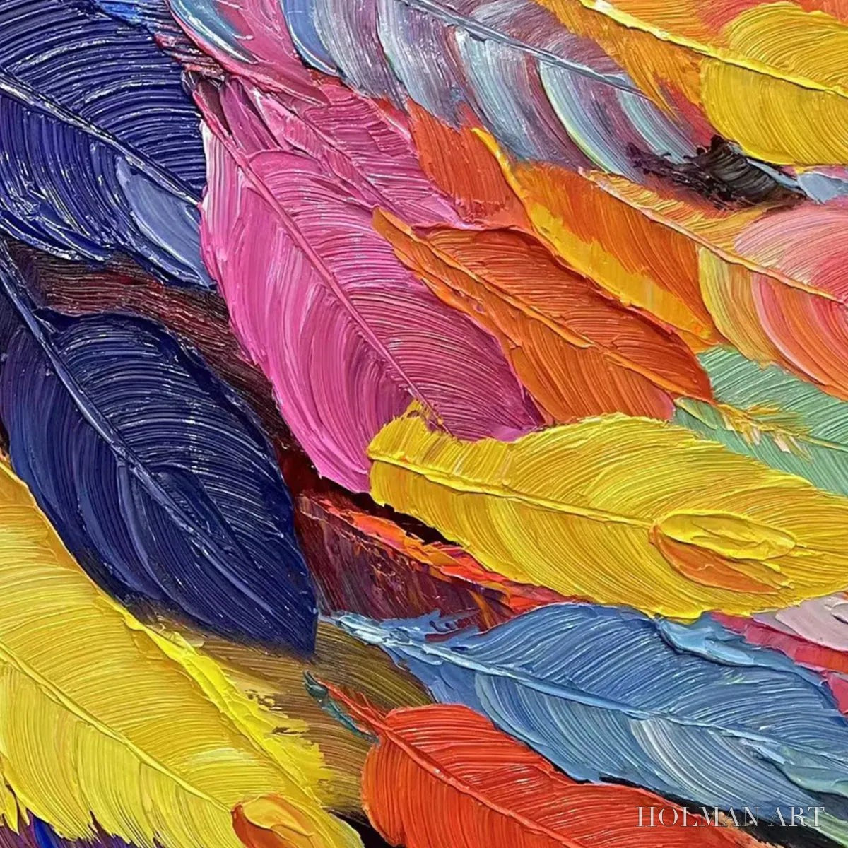 HOLMAN ART Feather Dance – Horizontal Abstract Painting with Colorful Feathers, Textured Impasto, Modern - image 5