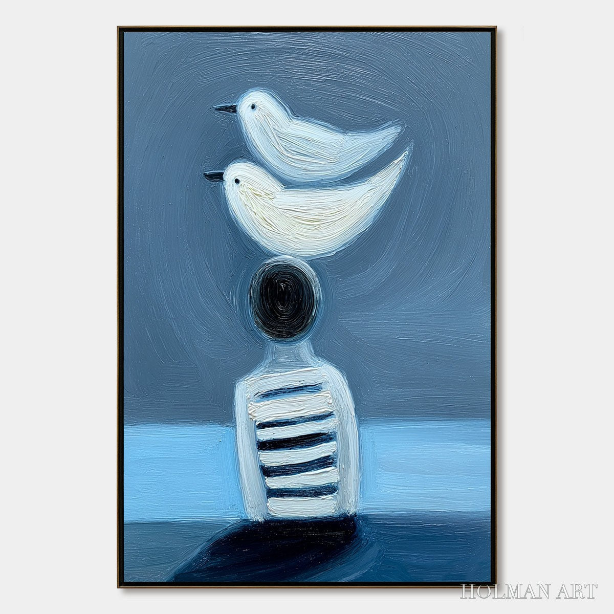 HOLMAN ART Equilibrium – Serene Blue Textured Figurative Oil Painting - image 1