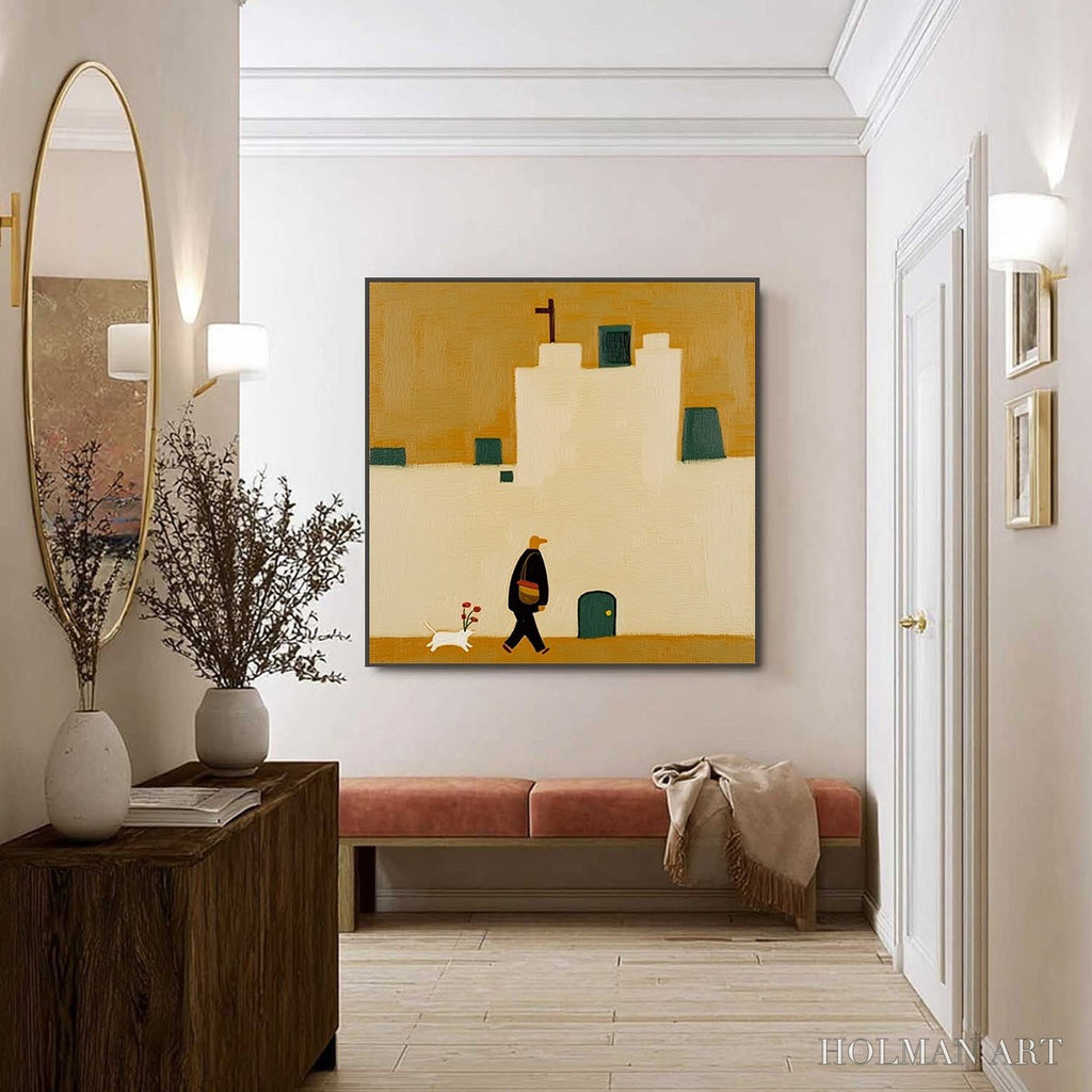 HOLMAN ART Pilgrim'S Path – Minimalist Figurative Painting of a Spanish Village Scene - image 6