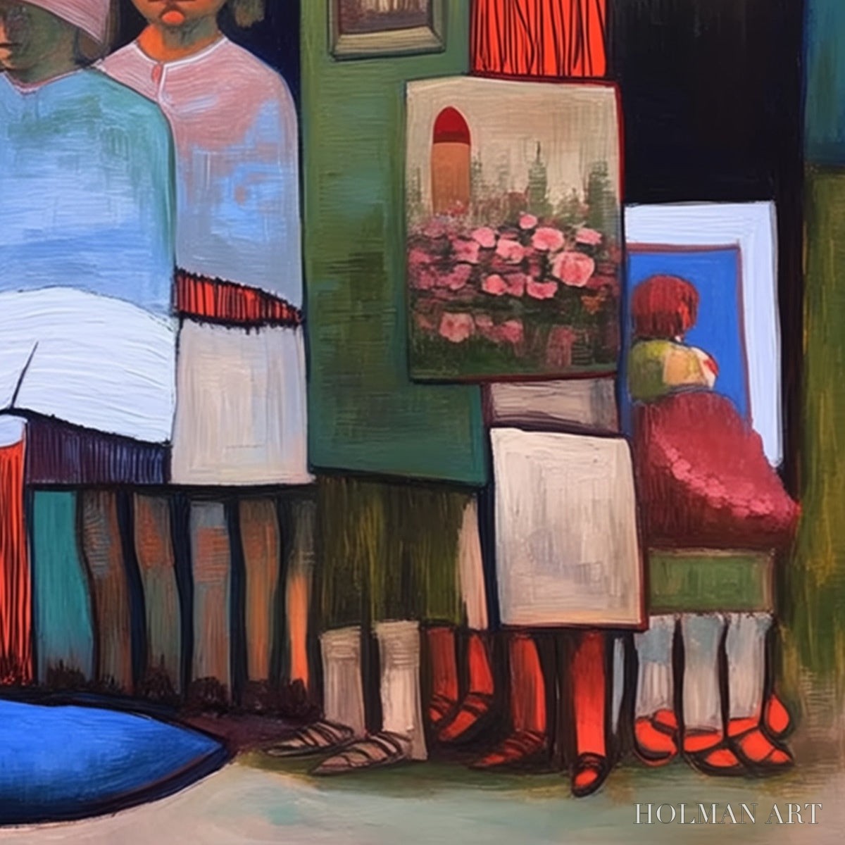 HOLMAN ART the Storykeepers – Colorful Figurative Painting of a Generational Gathering - image 3