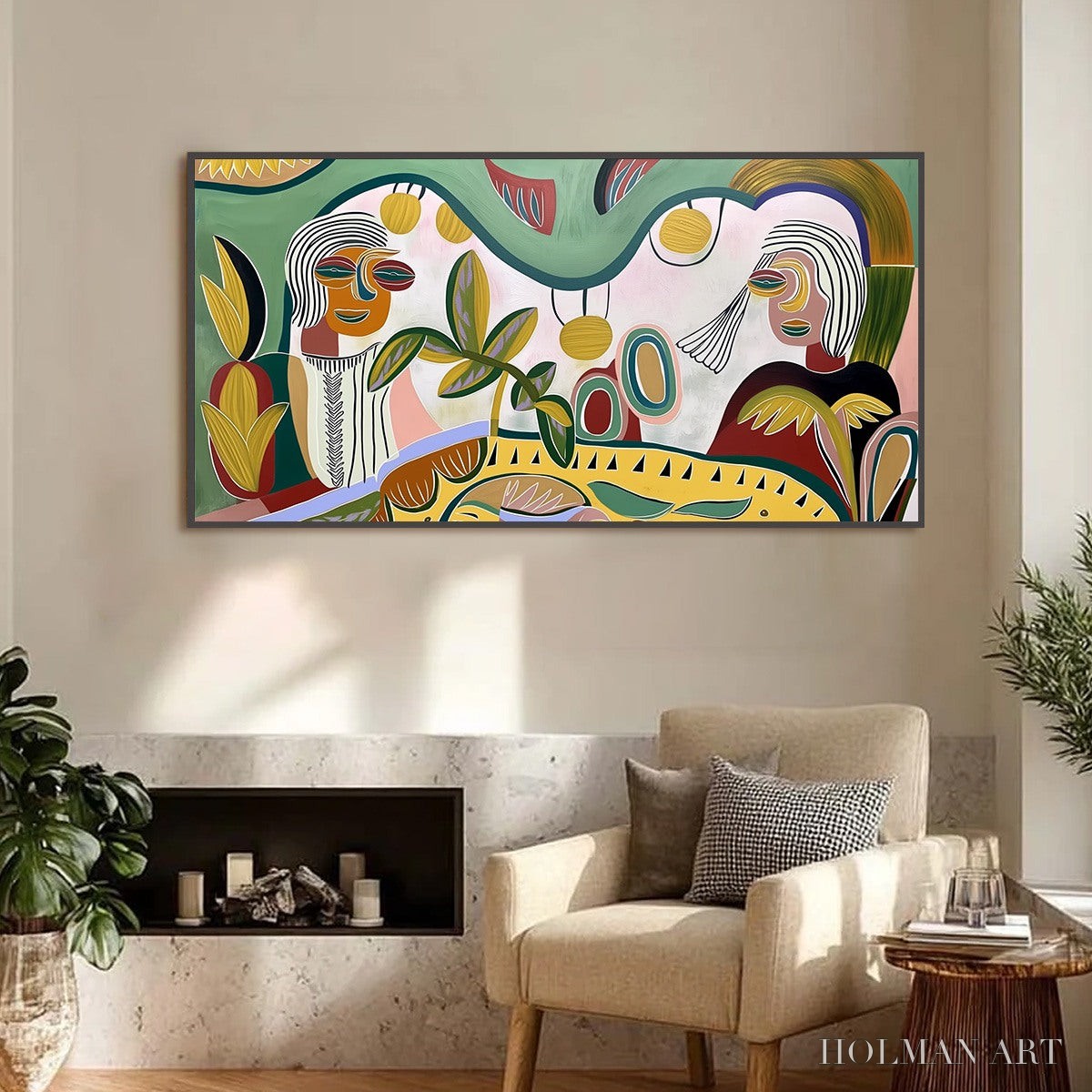 HOLMAN ART Garden Whispers – Colorful Abstract Figurative Painting for Modern Spaces - image 4