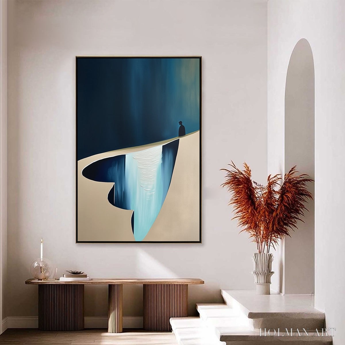 HOLMAN ART the Verge – Minimalist Abstract Painting of a Figure and Chasm - image 4