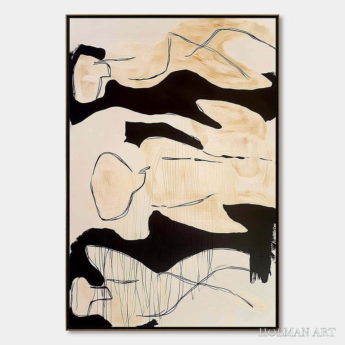 HOLMAN ART Silhouettes in Repose – Large Abstract Figurative Painting in Black and Beige - image 1