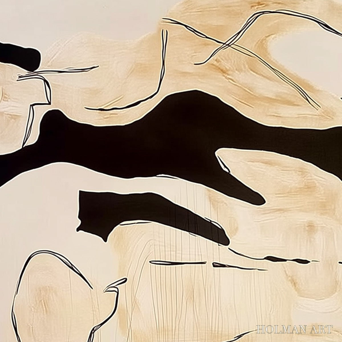 HOLMAN ART Silhouettes in Repose – Large Abstract Figurative Painting in Black and Beige - image 3