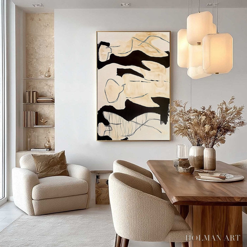 HOLMAN ART Silhouettes in Repose – Large Abstract Figurative Painting in Black and Beige - image 4