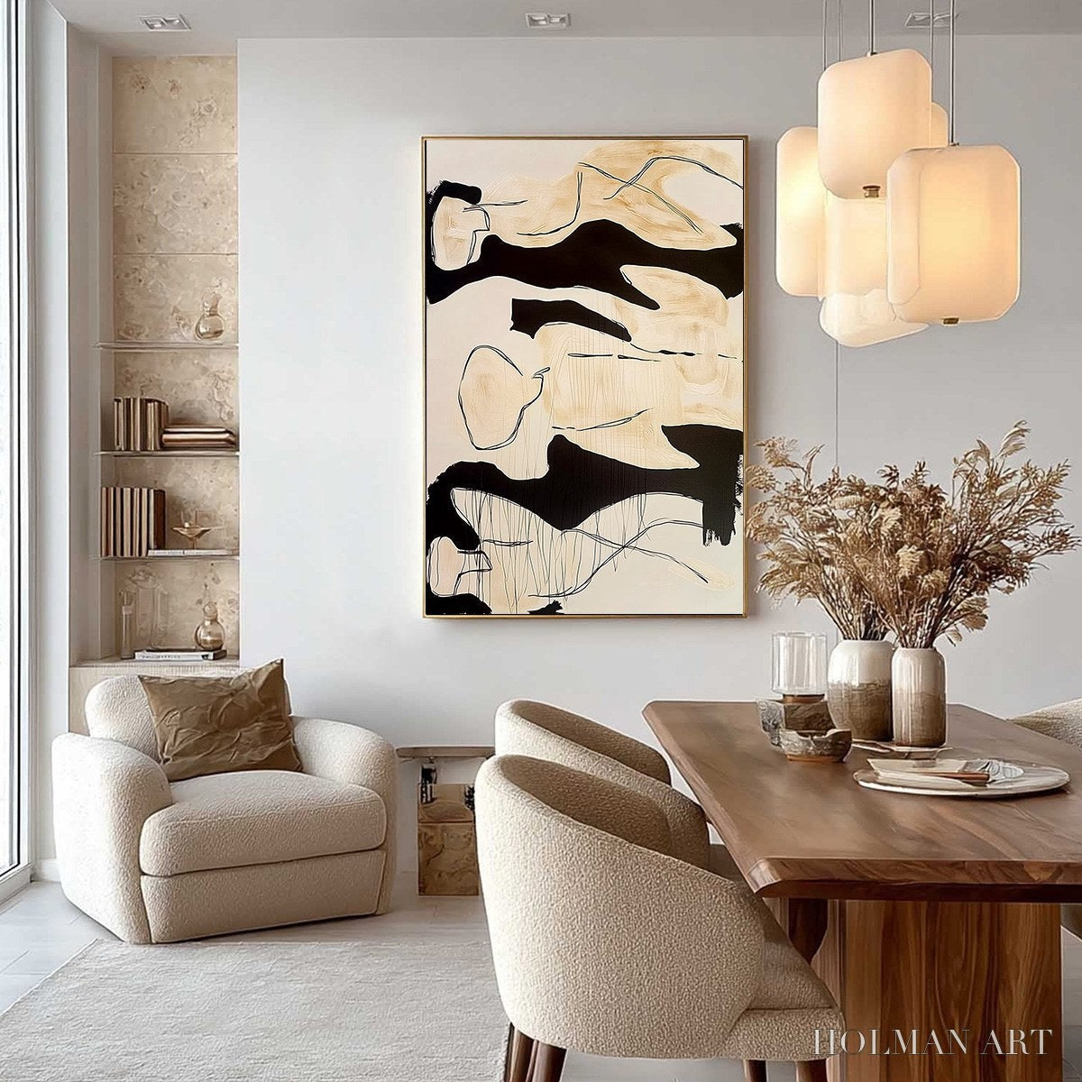 HOLMAN ART Silhouettes in Repose – Large Abstract Figurative Painting in Black and Beige - image 4