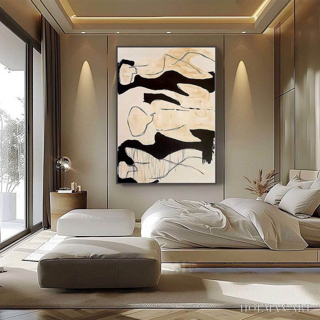 HOLMAN ART Silhouettes in Repose – Large Abstract Figurative Painting in Black and Beige - image 6