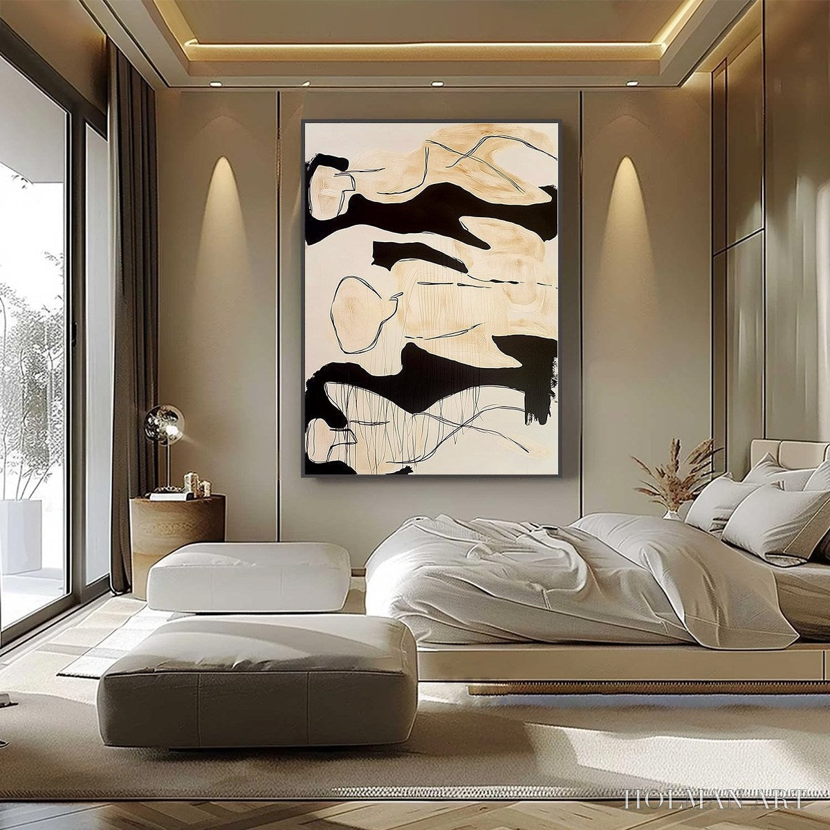 HOLMAN ART Silhouettes in Repose – Large Abstract Figurative Painting in Black and Beige - image 6