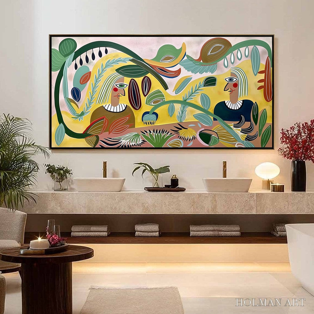 HOLMAN ART Garden Whispers – Large Colorful Boho Figurative Abstract Painting - image 2