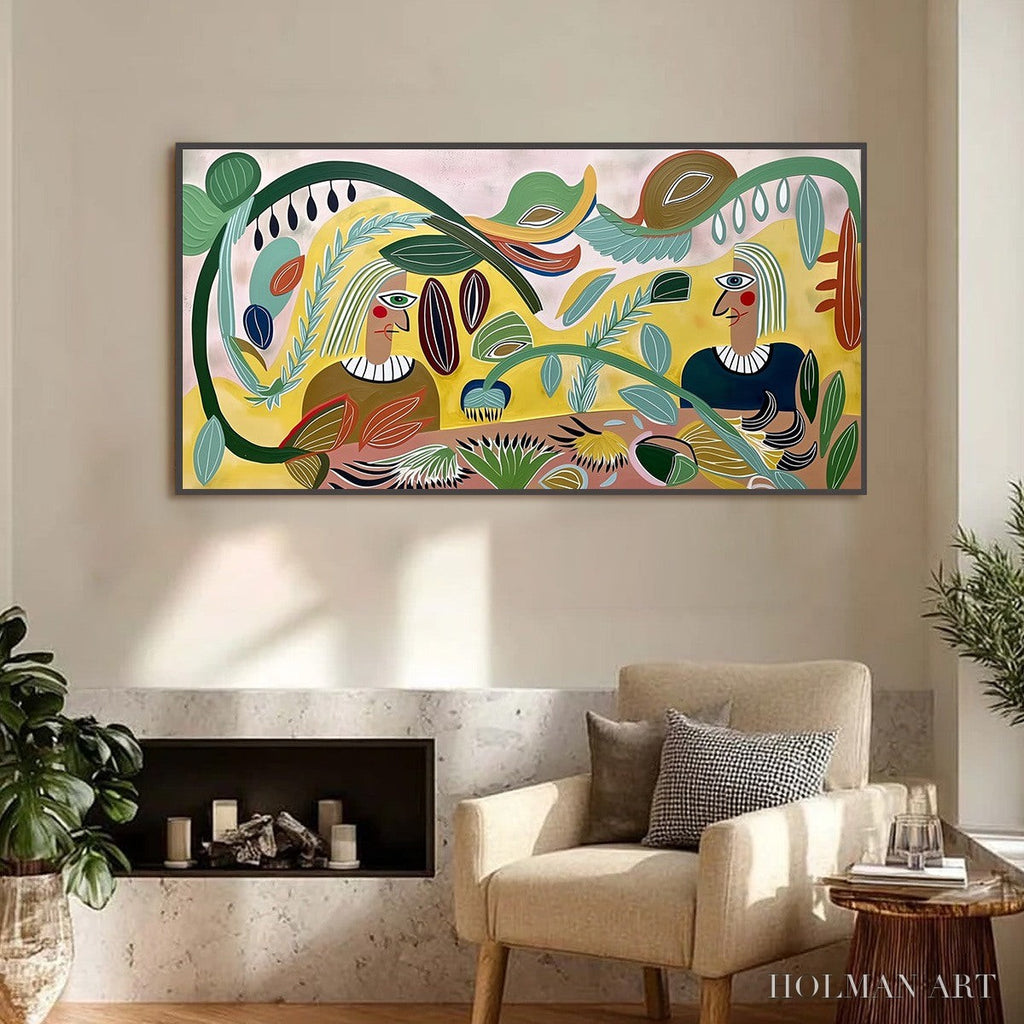 HOLMAN ART Garden Whispers – Large Colorful Boho Figurative Abstract Painting - image 6