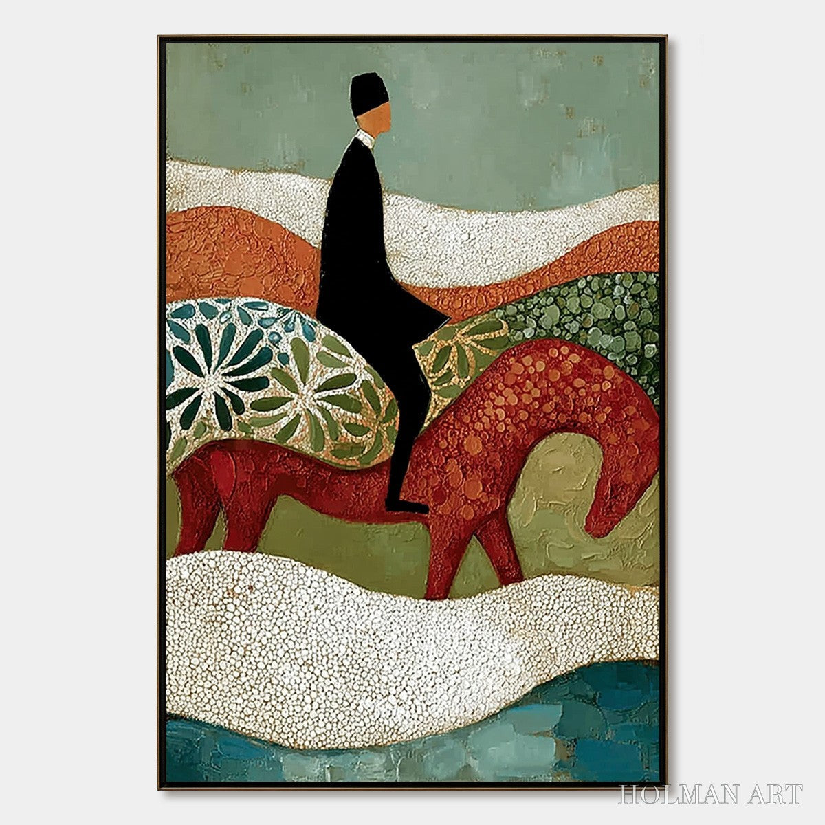 HOLMAN ART the Silent Journey – Textured Boho Figurative Painting of a Traveler's Journey - image 1
